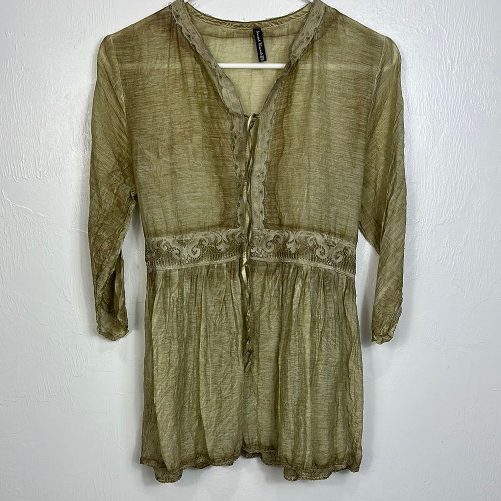 Sacred Threads Boho Cotton Silk 3/4 Sleeve Tunic Top Free Size
